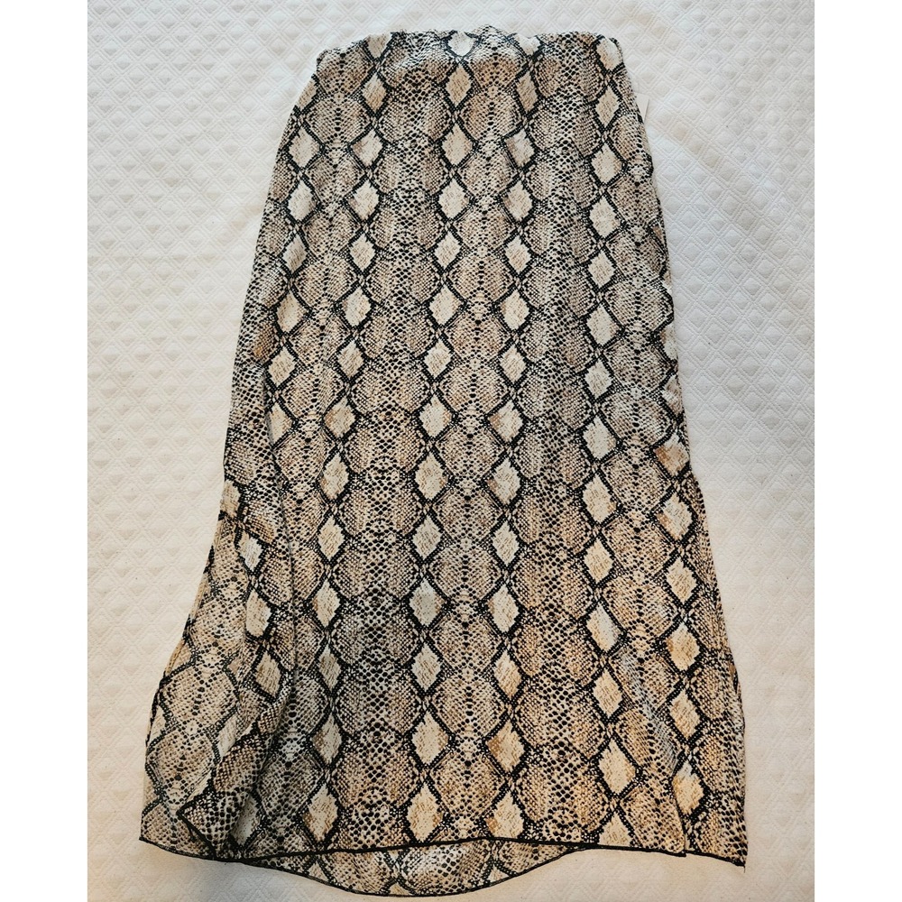 Timing Womens‎ Snakeskin Print Midi Skirt Elastic Waist Side Slits Tan S2023 S